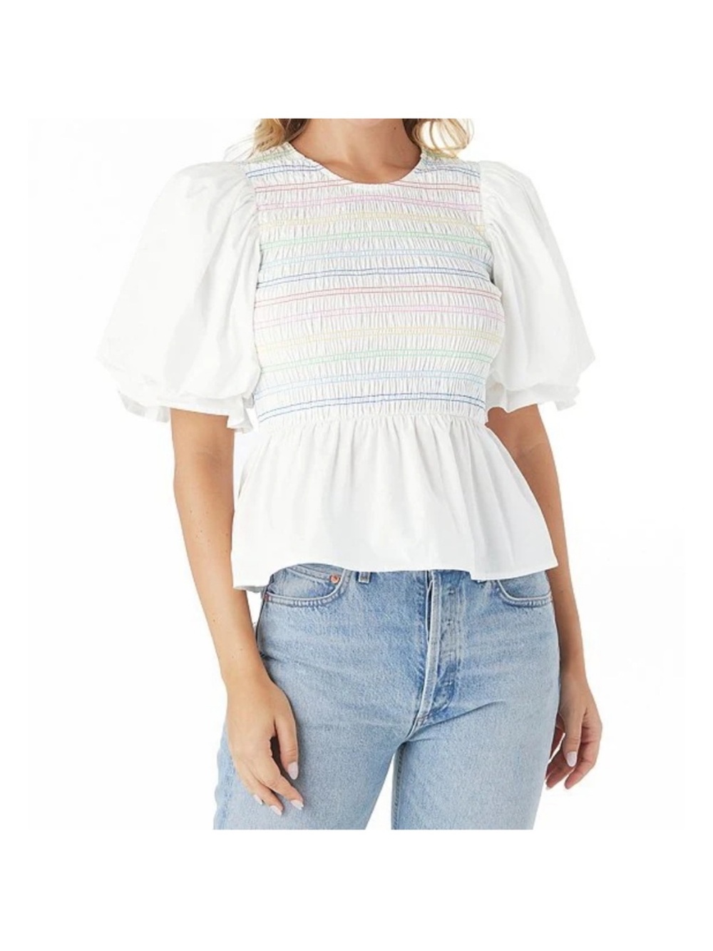 CROSBY by Mollie BurchSloan Puff Sleeve Crew Neck Smocked
Peplum